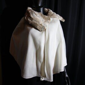 Women Faux Fur Coller Shawl Wrap Cape Cardigan Dressy Cloak Winter Poncho